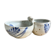 Appetizer server with two stoneware bowls or cups