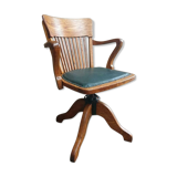Antique office chair oak adjustable with green leather