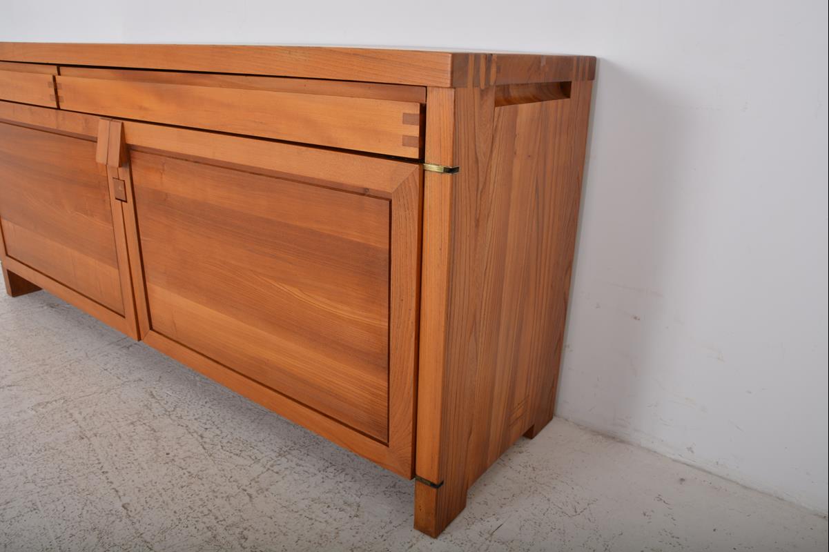 Vintage solid elm sideboard by Pierre Chapo, model R08