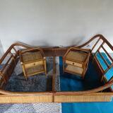 Double rattan bed and his pair of bedsides