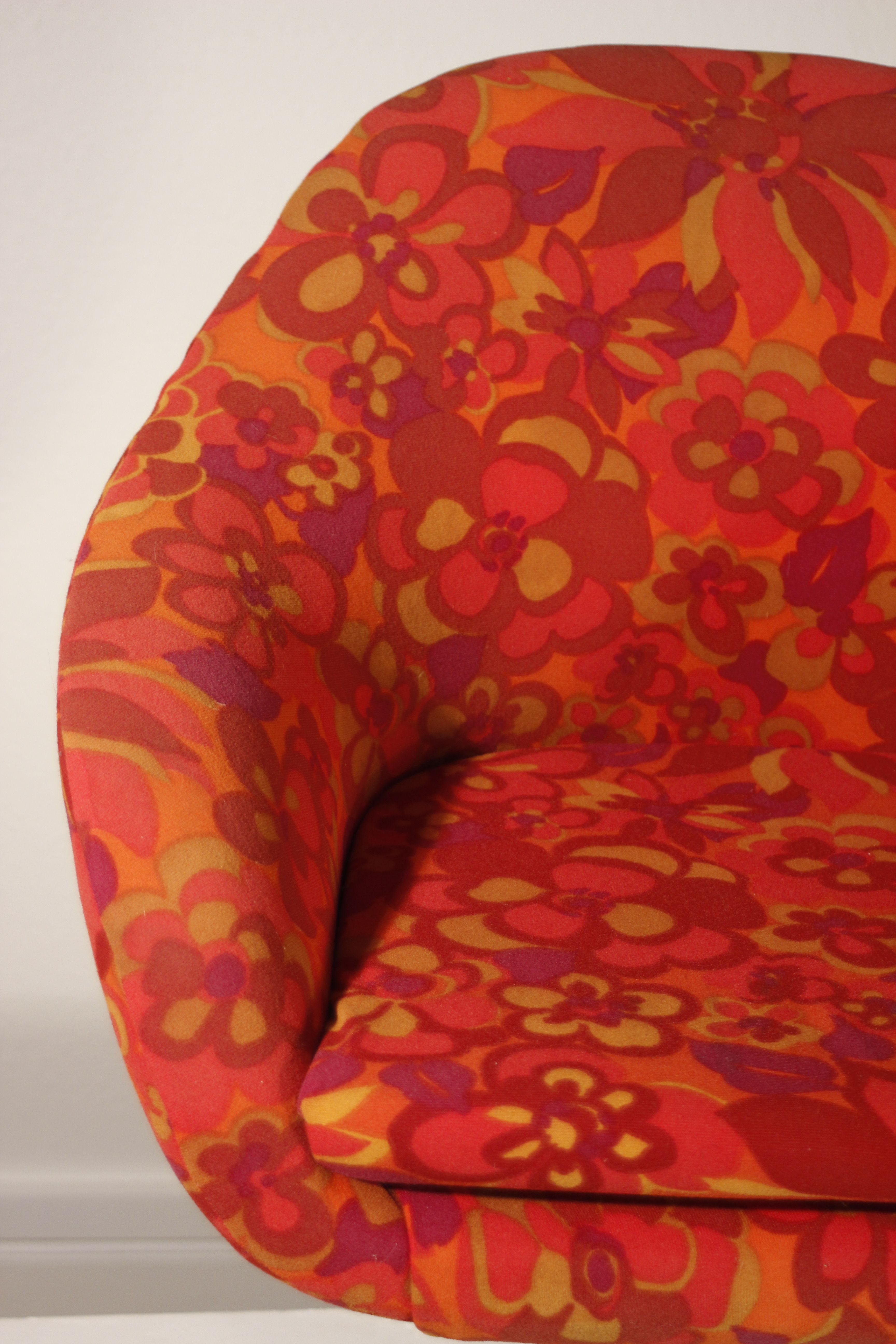 Vintage hull chair, multi-coloured floral fabric, Germany 1970s