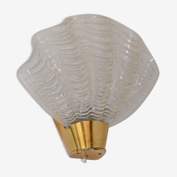 Swedish wall lamp 30's in glass and brass