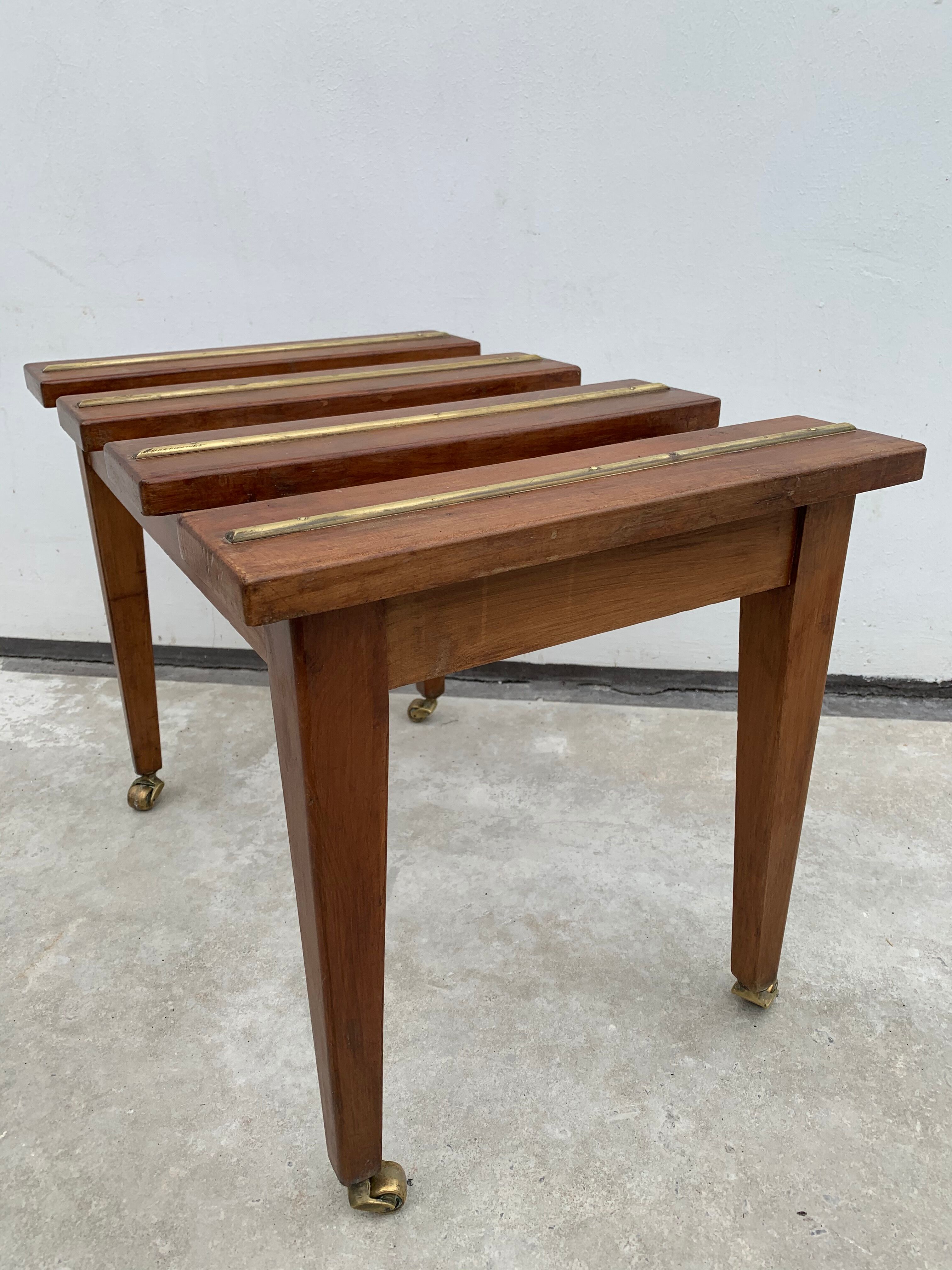 2 old English luggage rack in bronze and 19th century wood