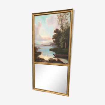 Ancien miroir avec peinture sur toile - 198x100cm