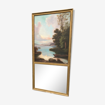 Old mirror with painting on canvas - 198x100cm