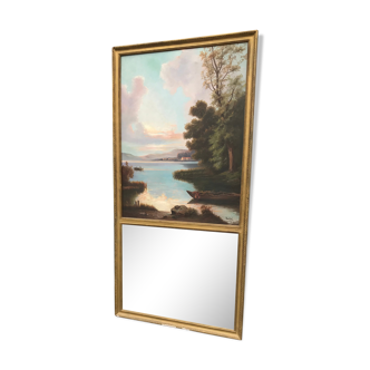 Old mirror with painting on canvas - 198x100cm