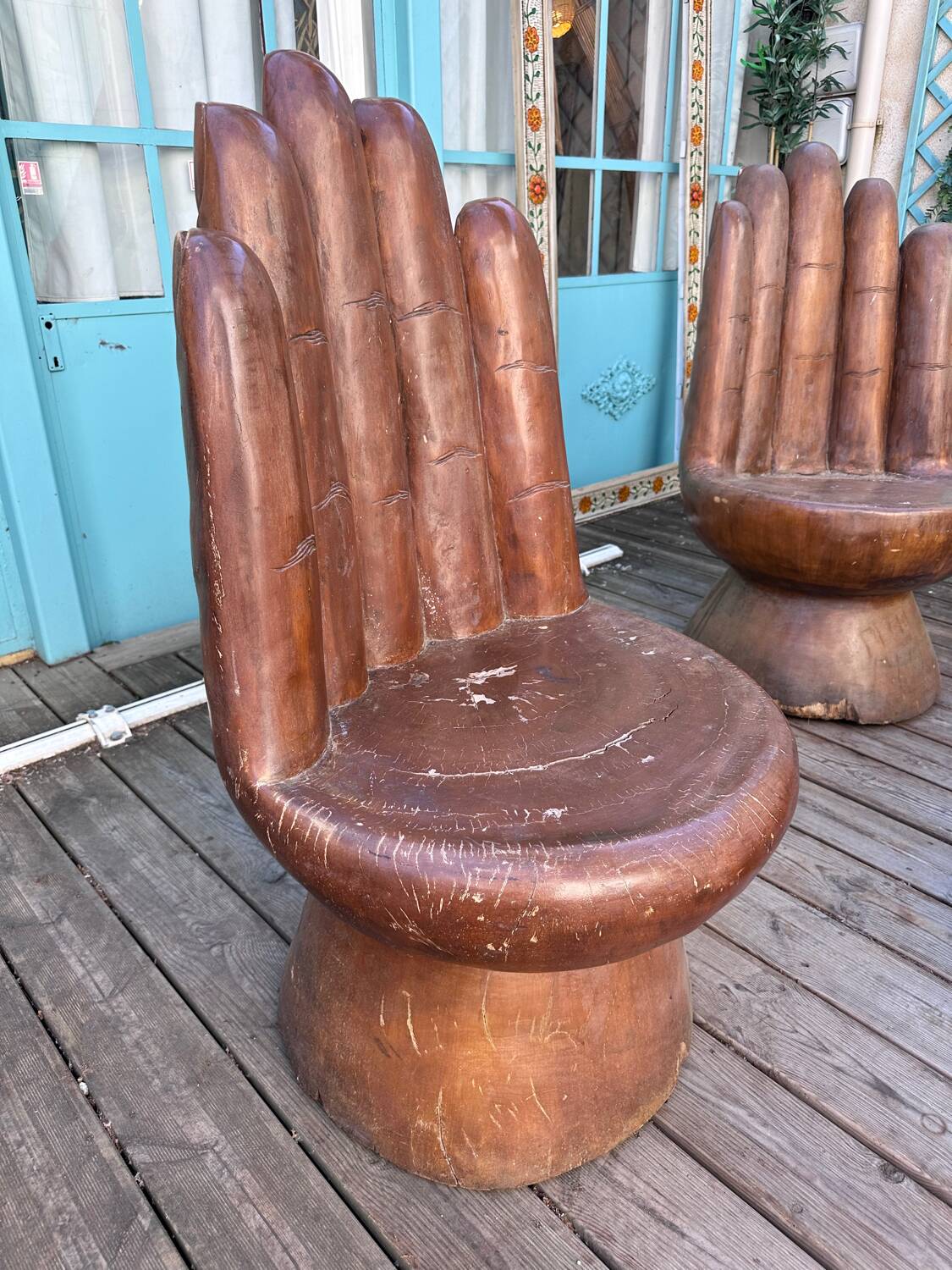 Set of 6 wooden "hand" chairs