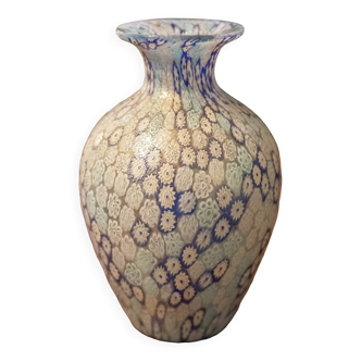 Blue and white Murano Millefiori vase with gold glitter