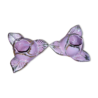 A pair of pink earthenware candlesticks (1940s–50s)