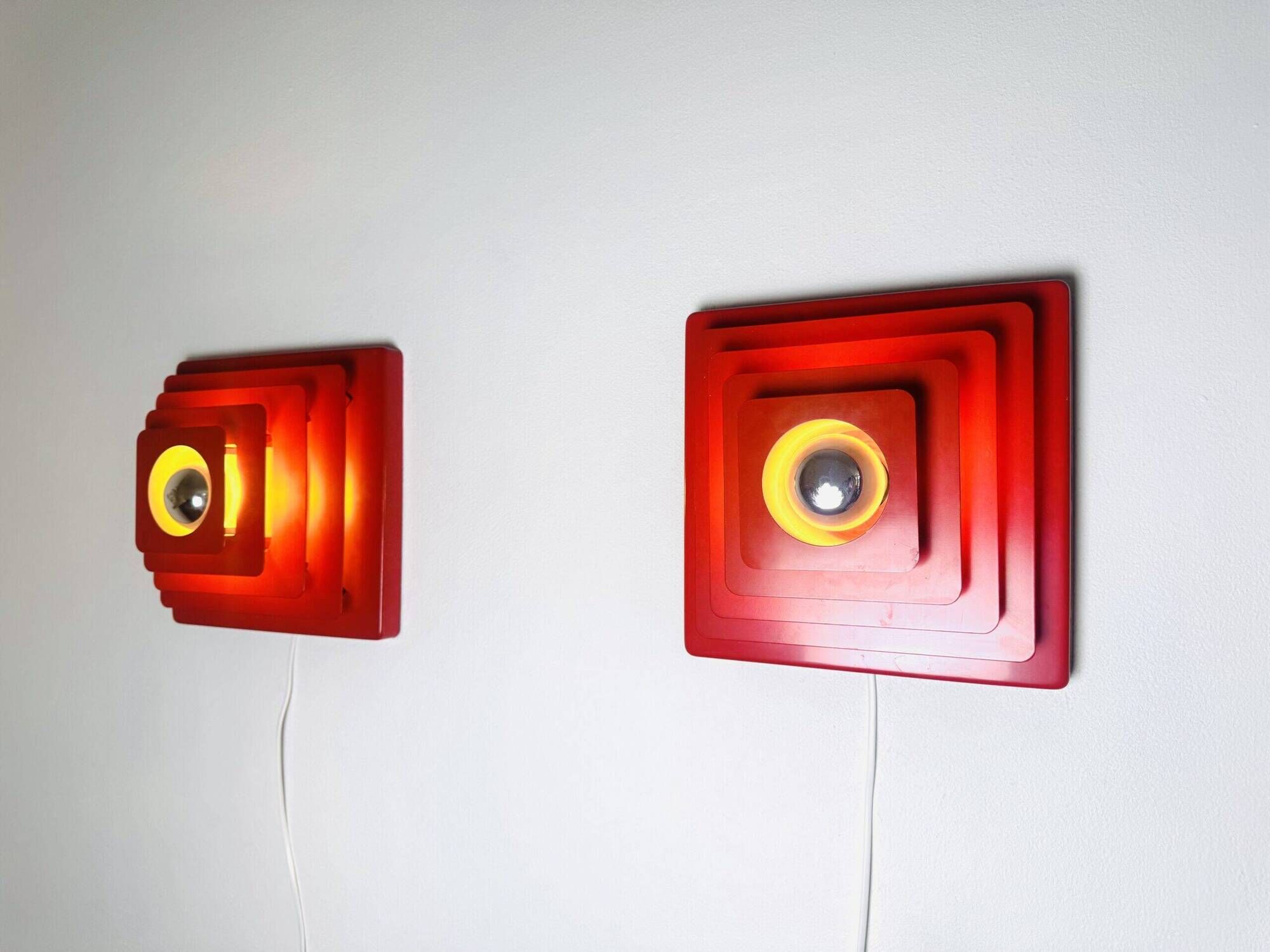 Multi-Layered Pyramid Wall Lamps In Red By Hustadt Leuchten, Germany 1970S