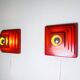 Multi-Layered Pyramid Wall Lamps In Red By Hustadt Leuchten, Germany 1970S