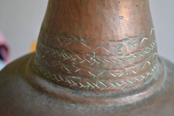 ancien grand coquemar en cuivre rouge