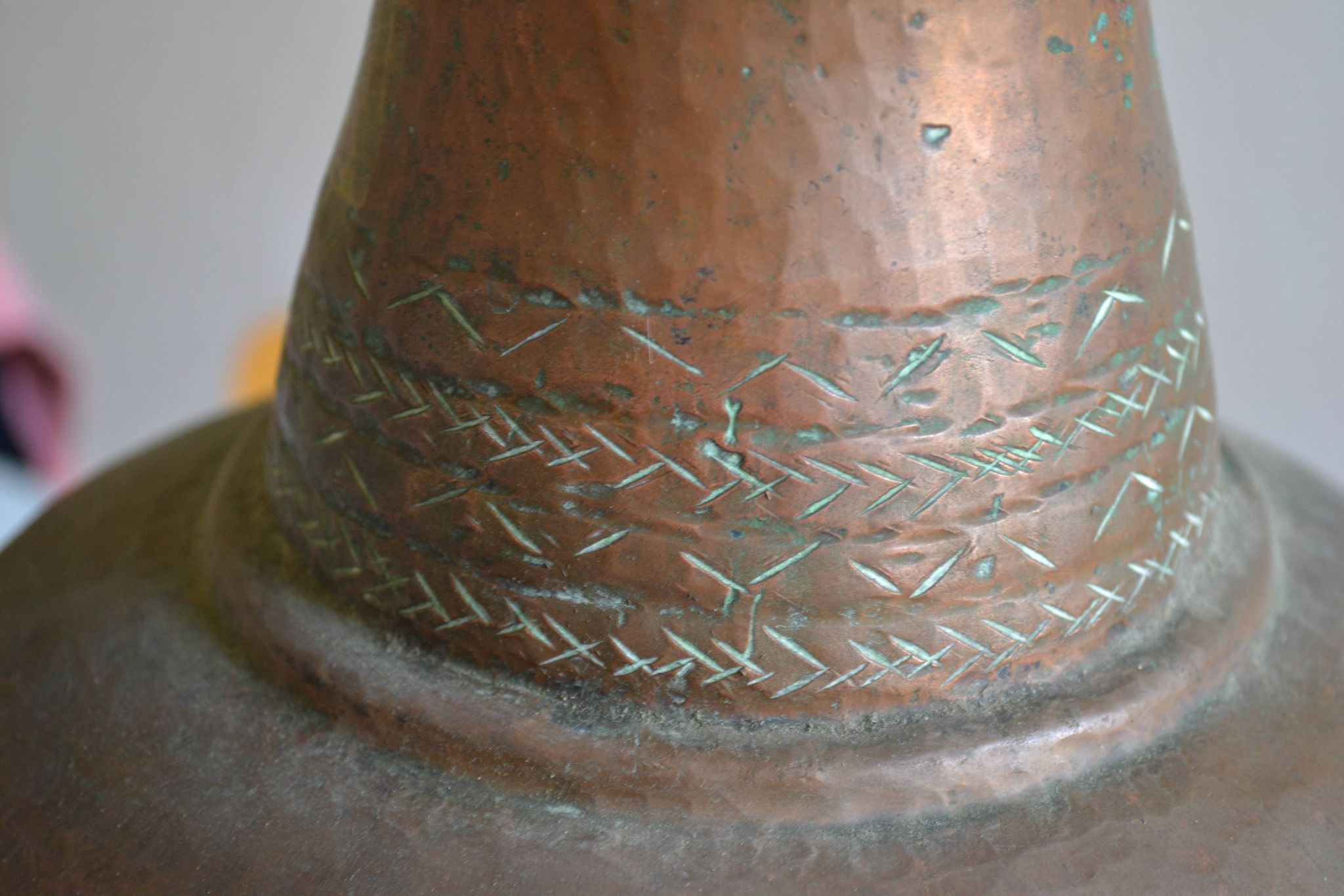 ancien grand coquemar en cuivre rouge