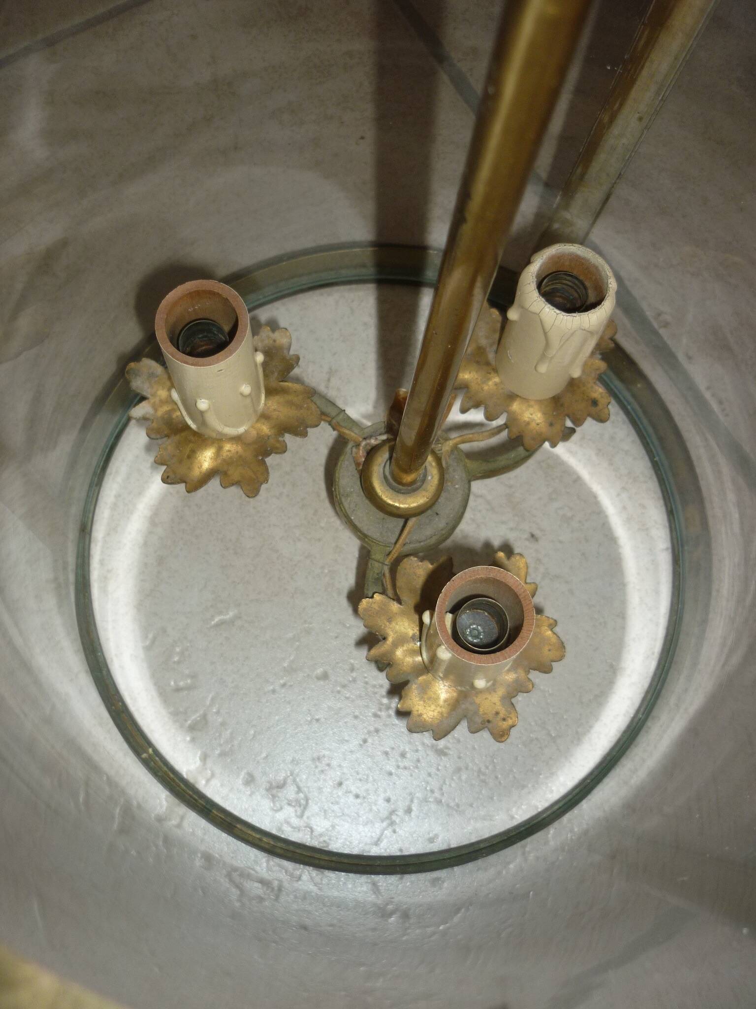 Antique glass and brass lantern pendant light, 3 lights