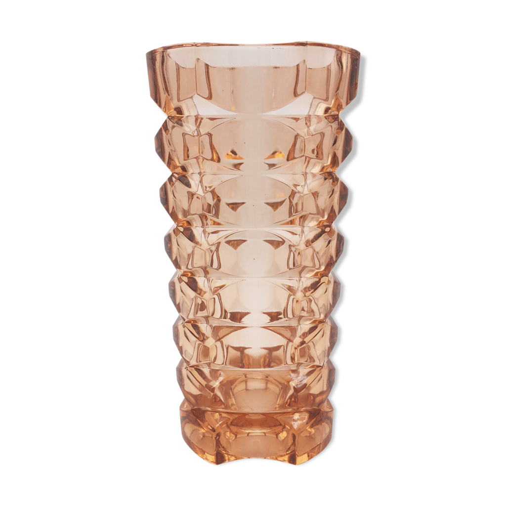 Grand Vase Vintage En Verre Soufflé Rubané - Style Murano Années 60-70 - Vert - Occasion
