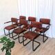 Set of 6 Vintage Cognac Leather Dining Chairs: Quilted Industrial Armchair
