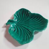 empty pocket cup leaf shape green ceramic slip, some chips on one edge