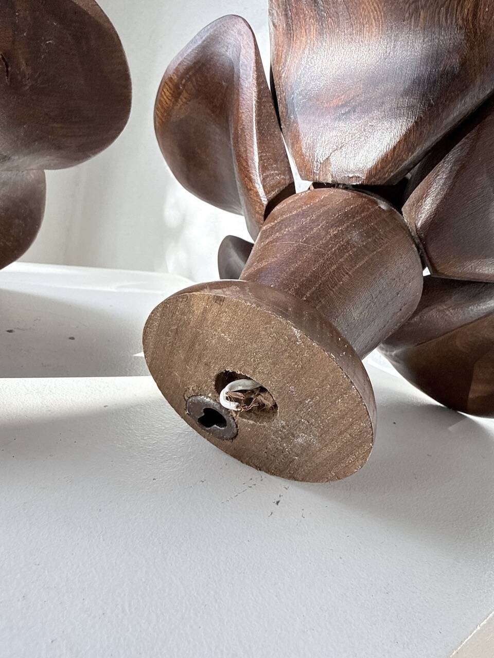 Pair of wooden flower wall lights from the 1970s.