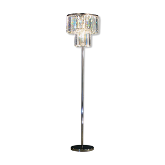 Floor lamp in chrome metal & transparent crystal