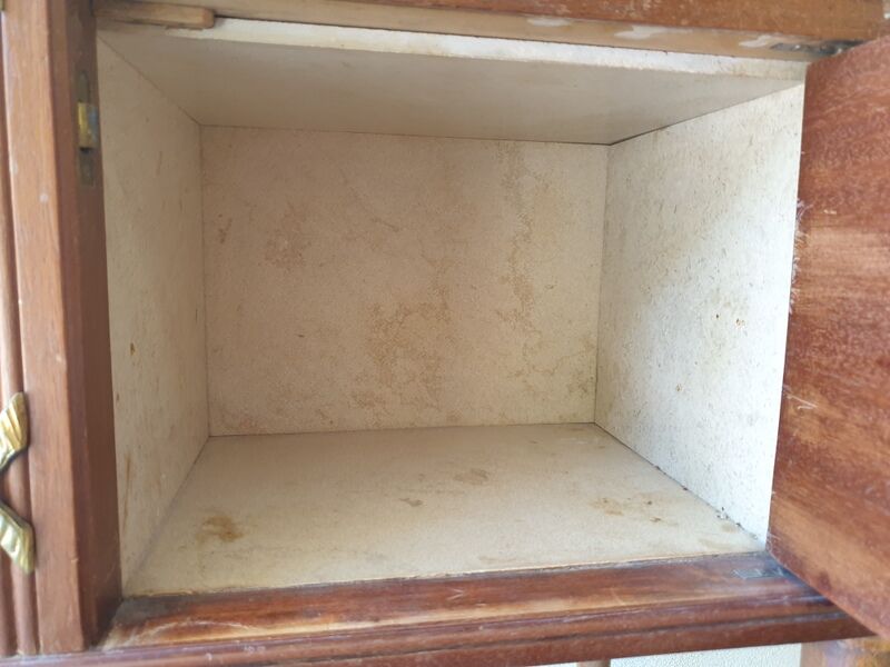 Louis XVI-style wooden veneer bedside table, marble top