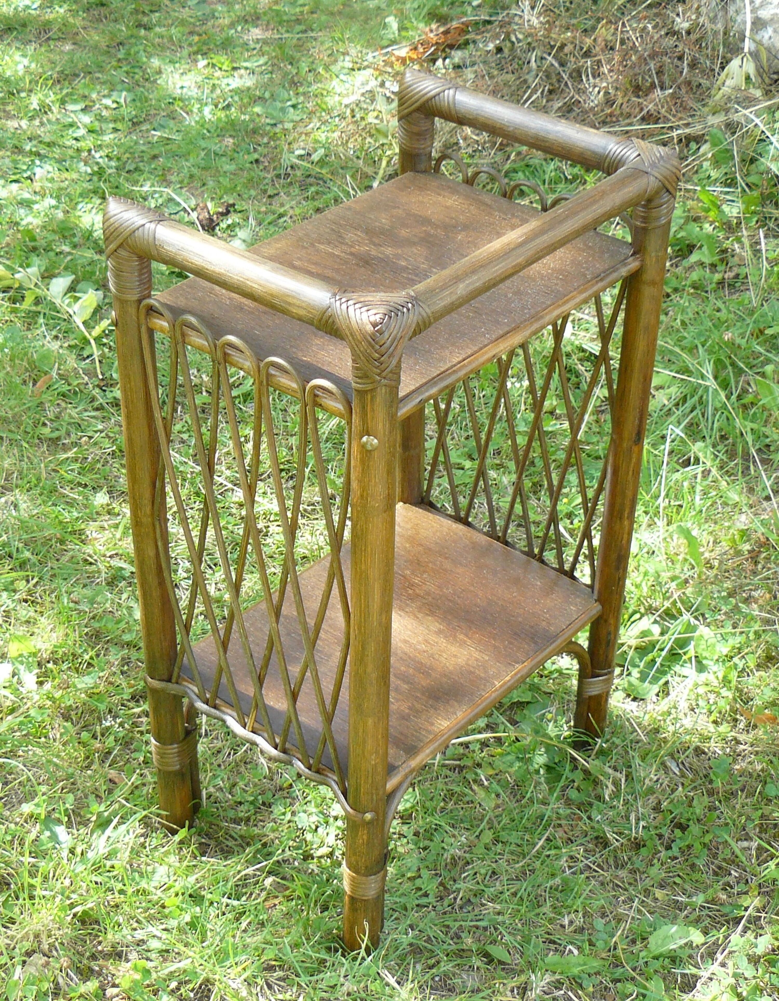 Table d'appoint bambou et rotin vintage 1960-70