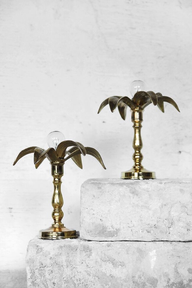 Pair of brass of Massive Belgium 1970 s Hollywood Regency lamps