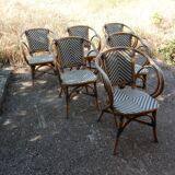 Ensemble de 6 fauteuils bistrot de terrasse en rotin type "parisienne".