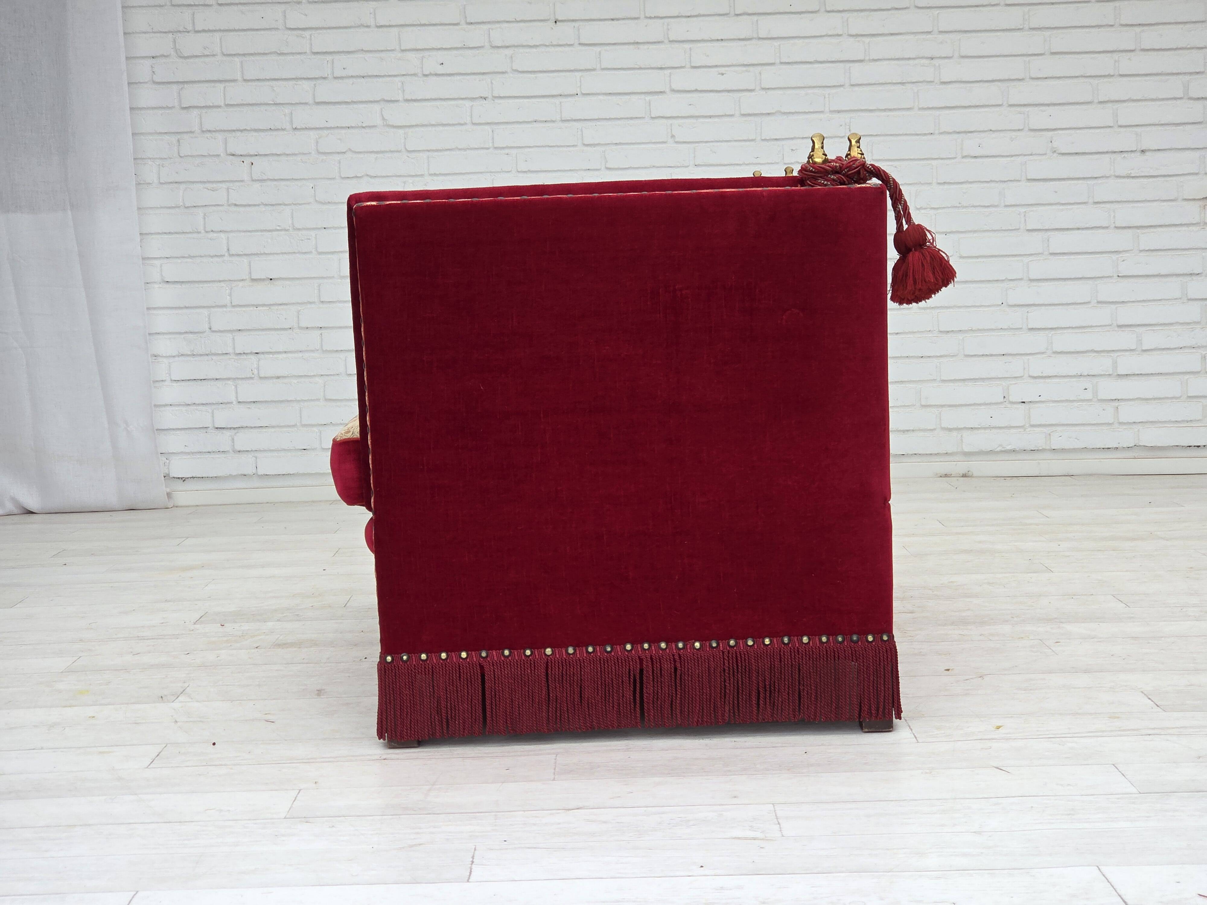 1970s, Danish "Spanish" sofa, furniture velour, ash wood legs.