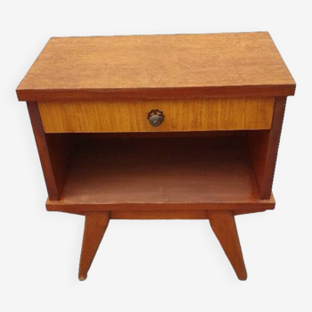 Wooden bedside table, compass legs, 1950
