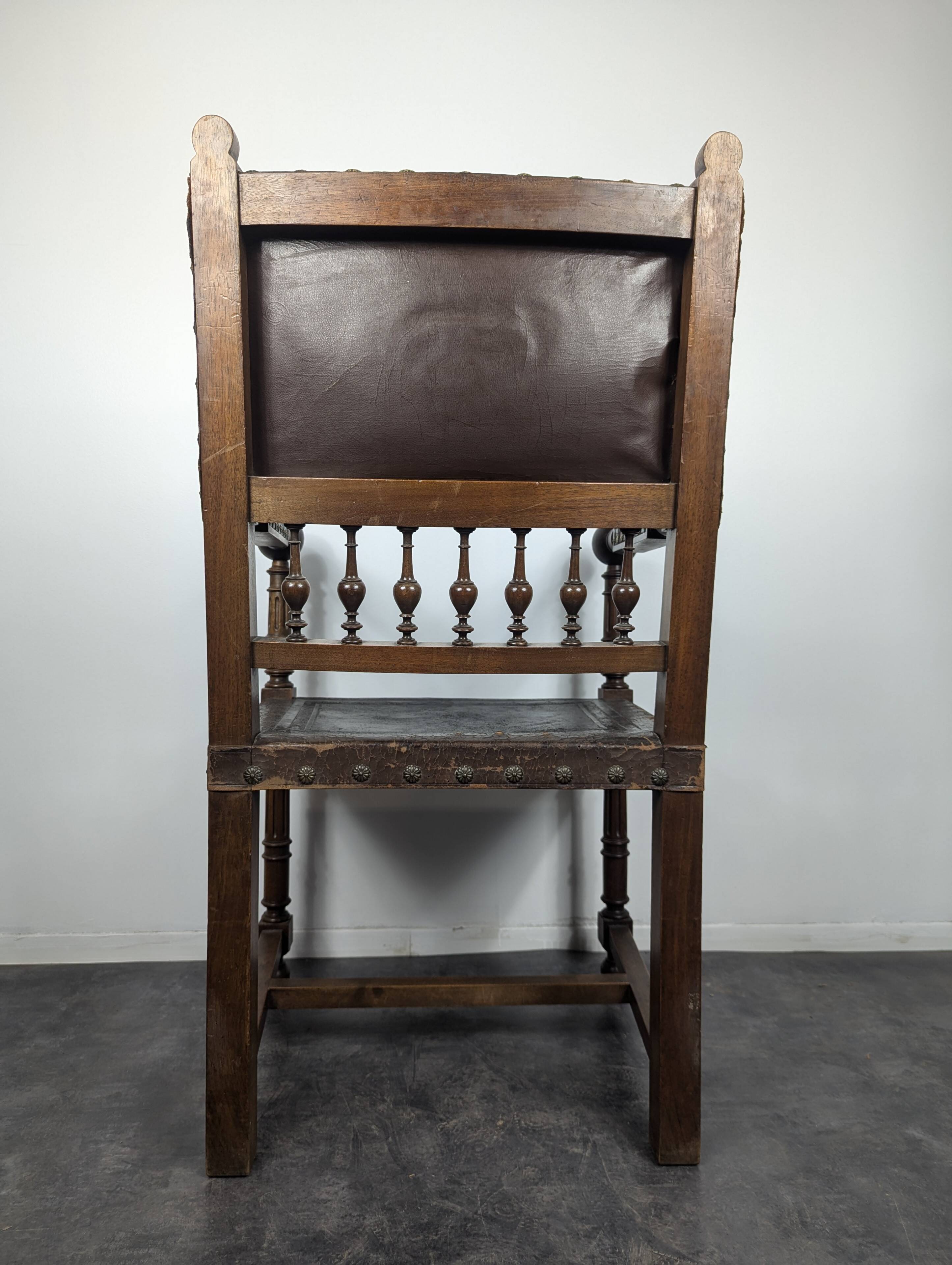 Renaissance style leather armchair