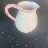 Glazed ceramic slip jug with vintage basket and fruit motif
