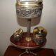 Ashtray on foot vintage, gold metal, tablet in formica 60/70