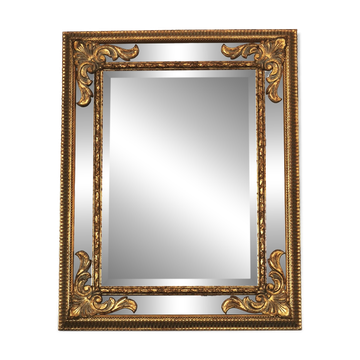 Grand miroir italien doré en bois à verre biseauté