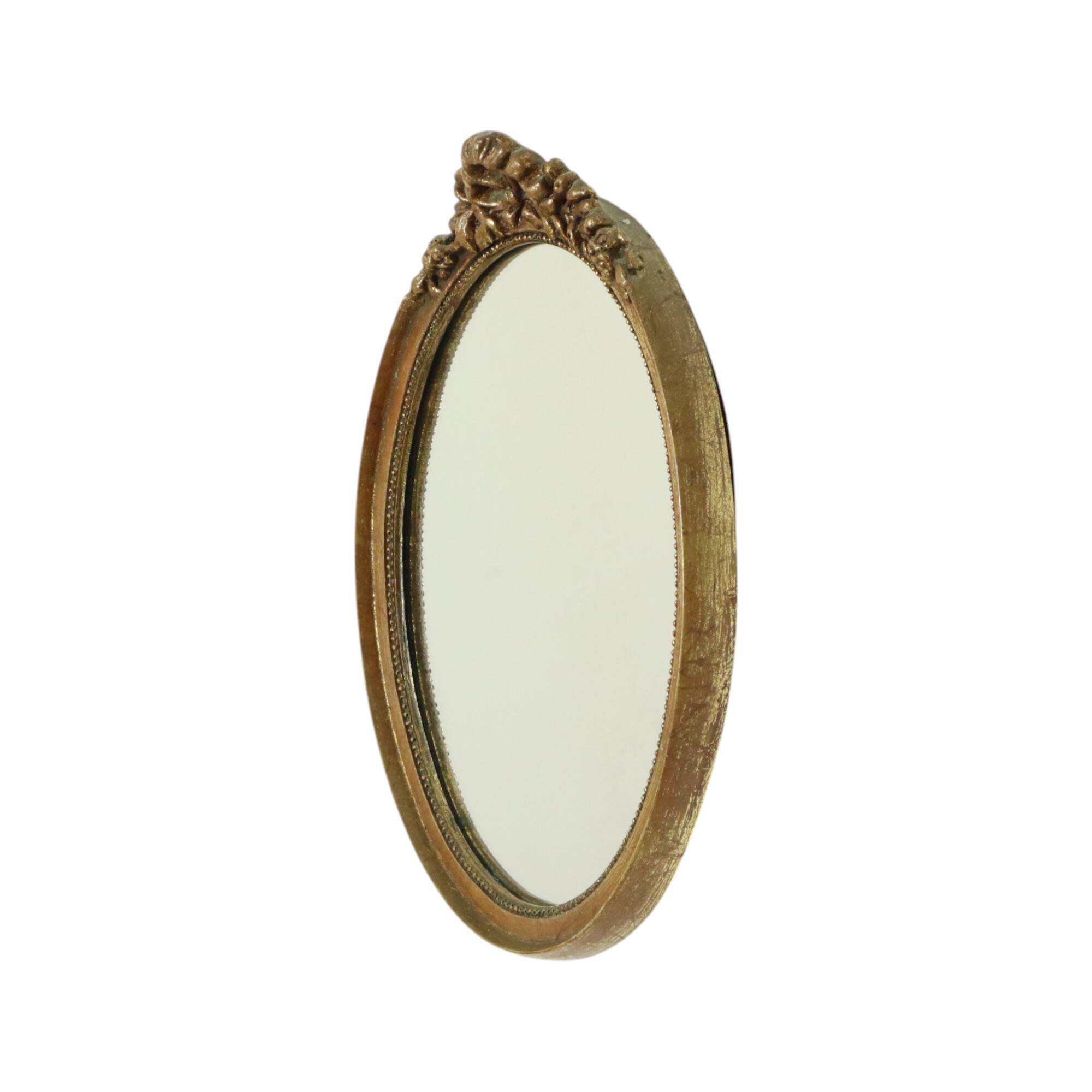Miroir ovale vintage en résine dorée à la feuille d'or, style années 60. Classique.