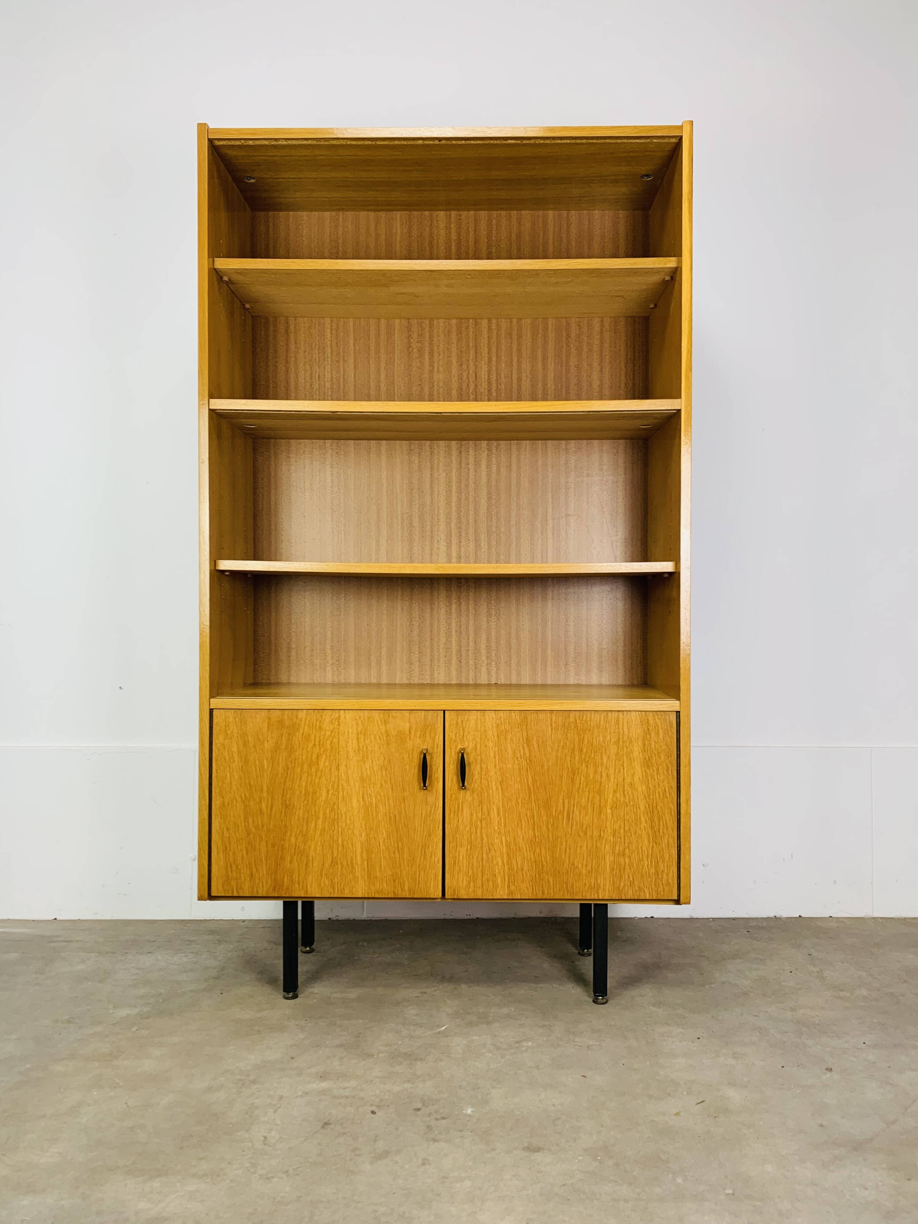 1950s modernist bookshelf, light oak, vintage