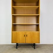 Etagère bibliothèque moderniste des années 50, chêne clair, vintage