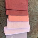 6 large dyed cotton napkins, shades of pink, embroidered and monograms, old, linen