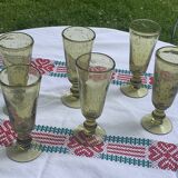 6 champagne flutes, cocktail glass, La Rochere glassware, hand-blown green glass