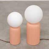 2 lampes de table vintage italiennes en céramique saumon et opaline