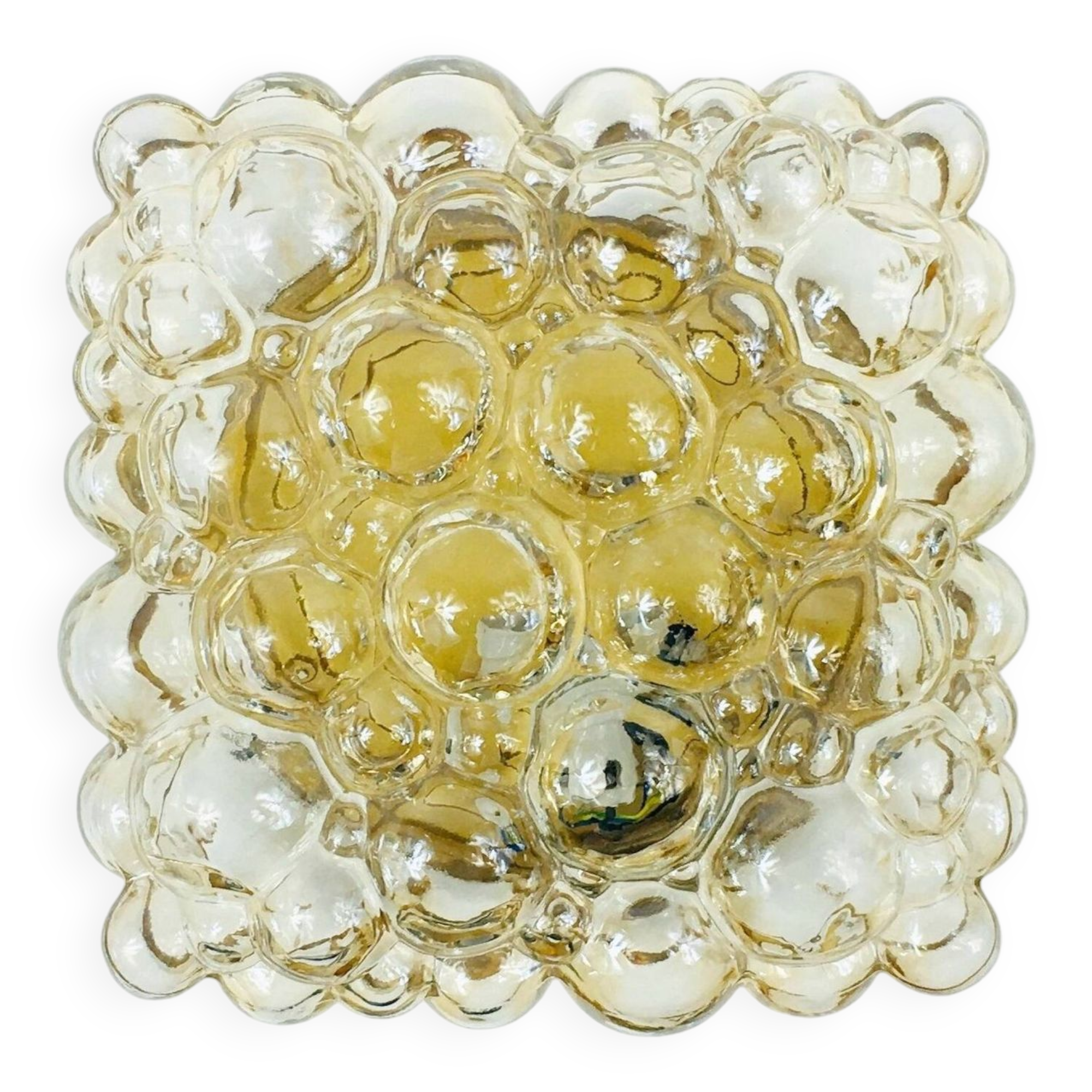 Mid-Century Amber Bubble Glass Flushmount or Wall Light by Helena Tynell for Limburg, Germany, 1960s