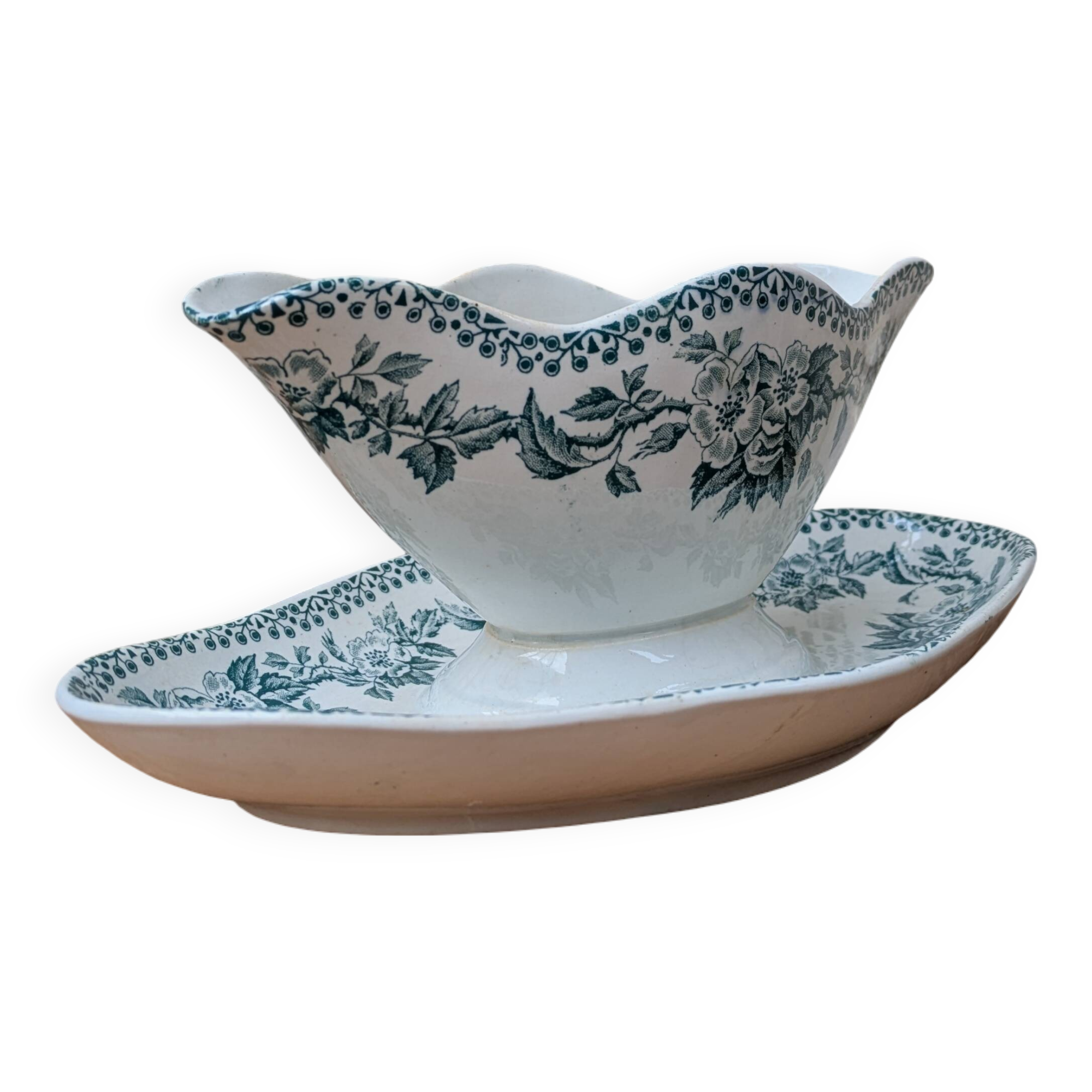 Old sauce boat on fixed frame Guadeloupe Saint Amand ceramic model