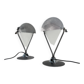 Pair of Perforated Metal and Glass Lamp by Stilux Milano, 1980