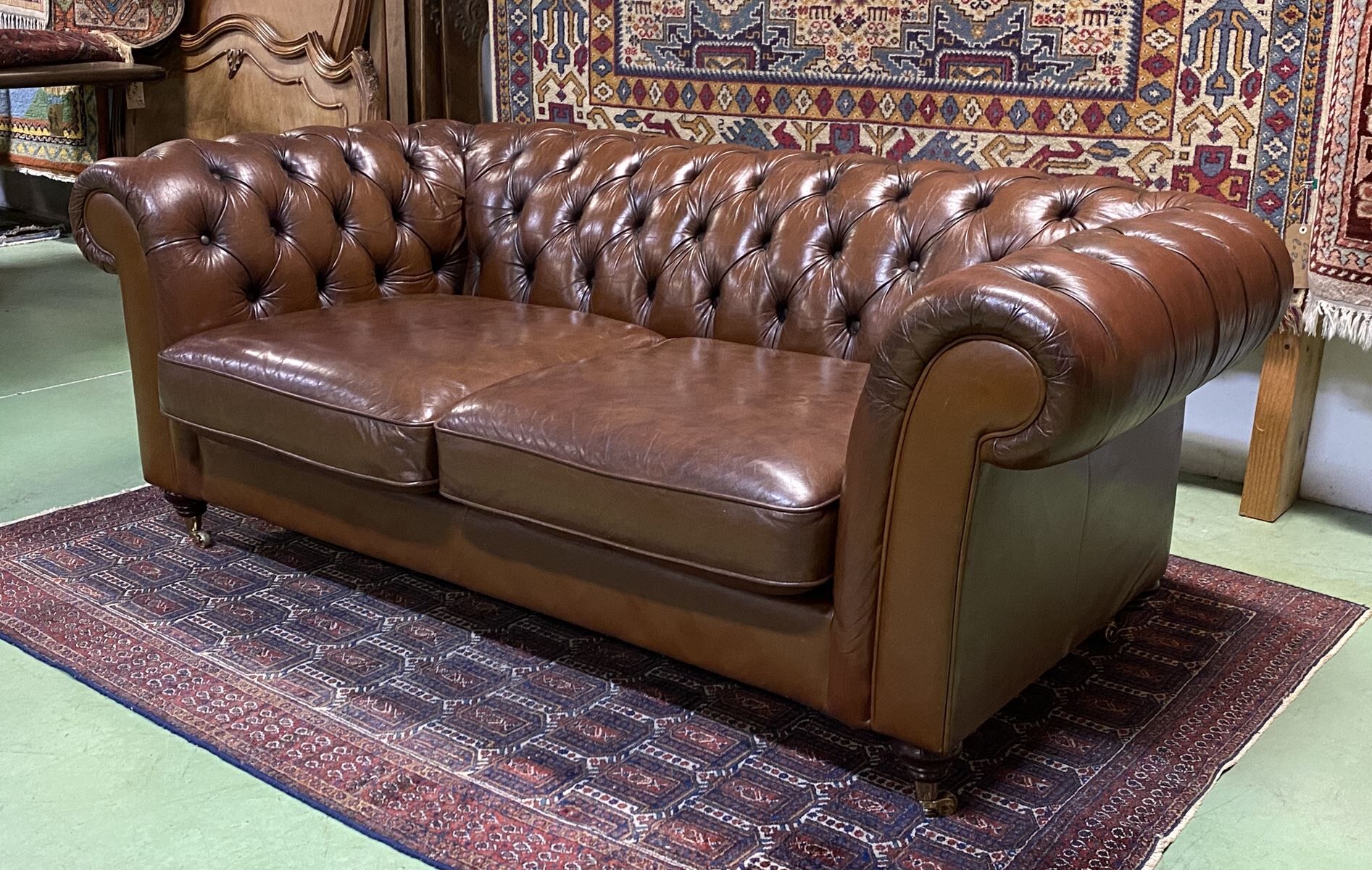 Chesterfield 3-seater cognac leather sofa from the 1980s