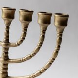 Bougeoir vintage en laiton des années 1950, ménorah à sept branches avec décor ornemental