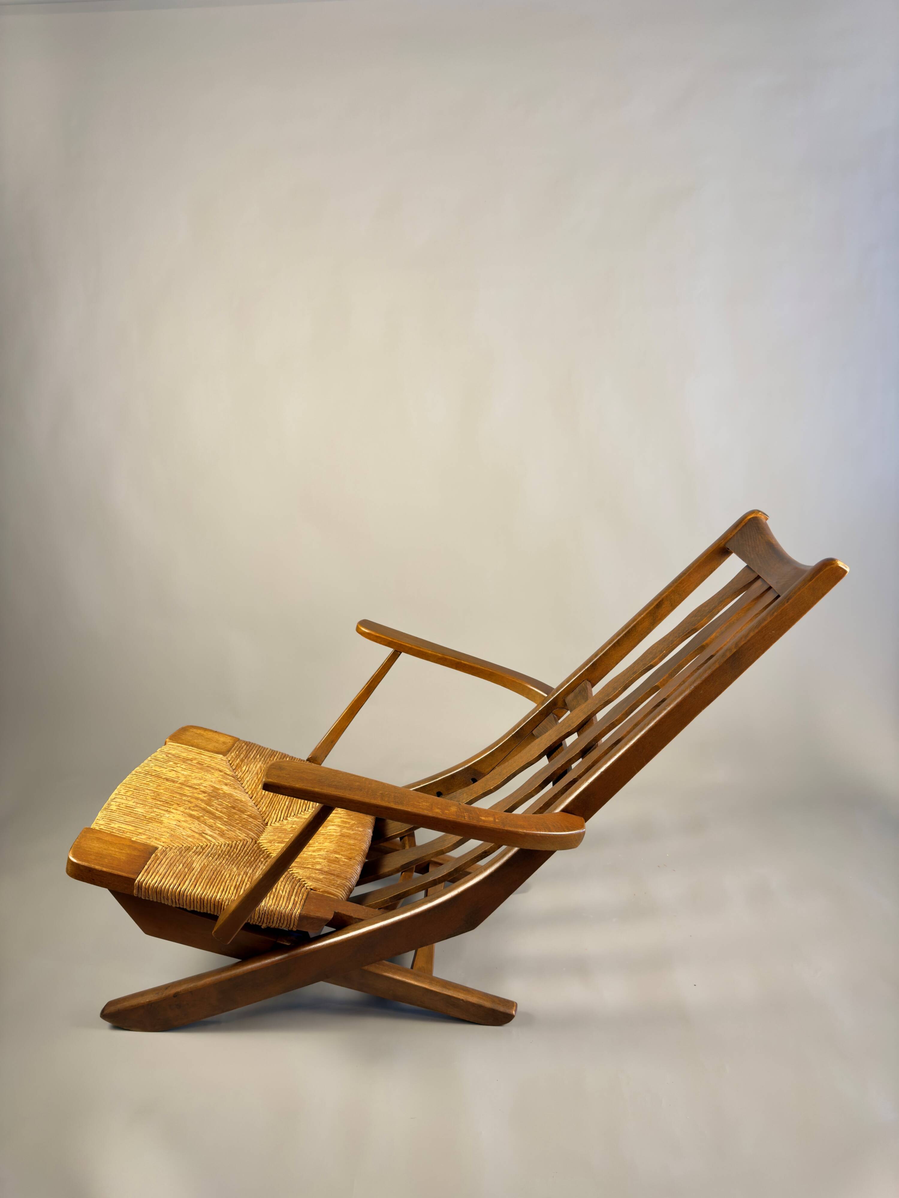 Folding armchair with woven seat – vintage French design