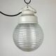 Industrial white porcelain pendant light with ribbed glass, 1970s
