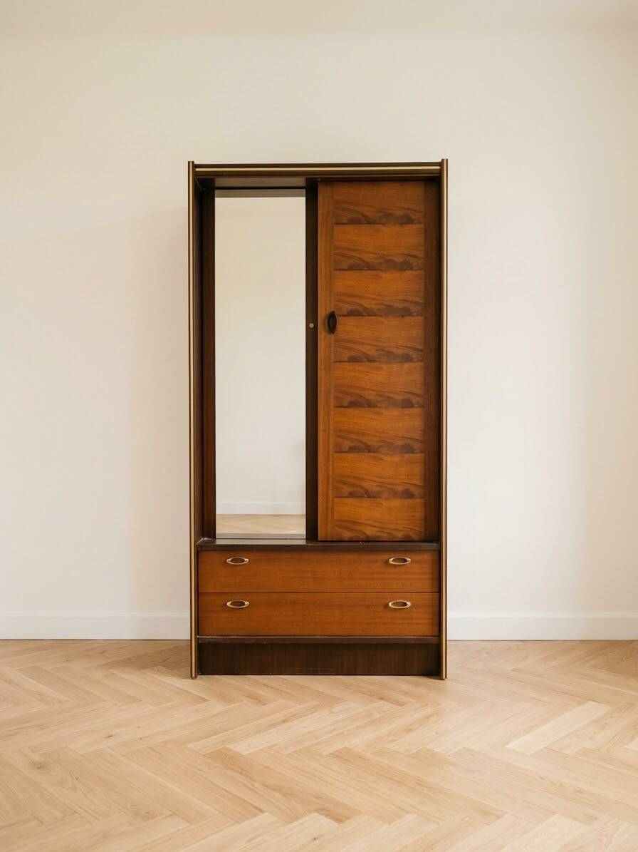 1970s wooden wardrobe with mirror