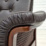1970s, Scandinavian 3-seater sofa, furniture leather, teak wood legs.