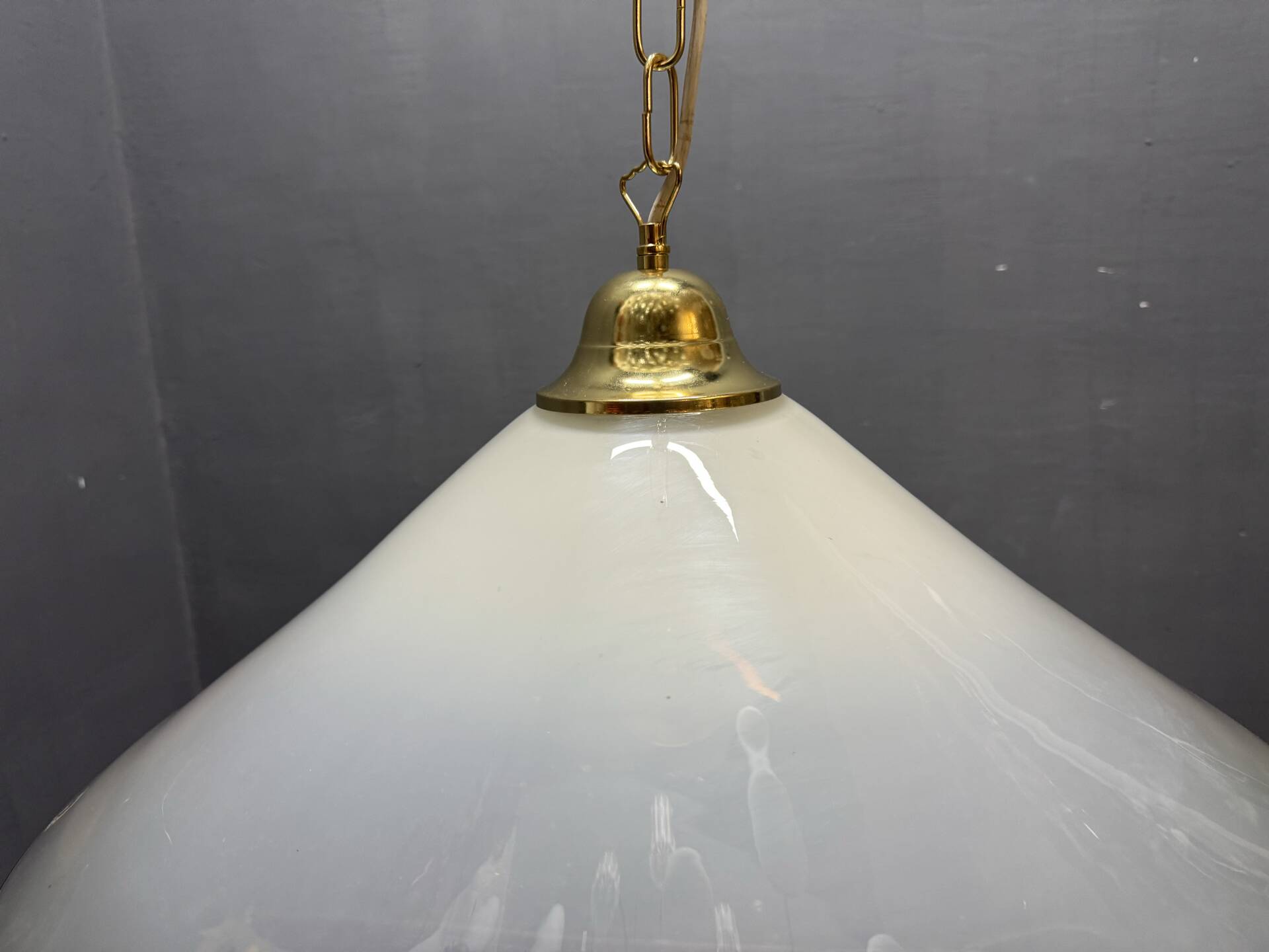 White Murano Glass Pendant Light with Black Rim, Italy, Mid-Century