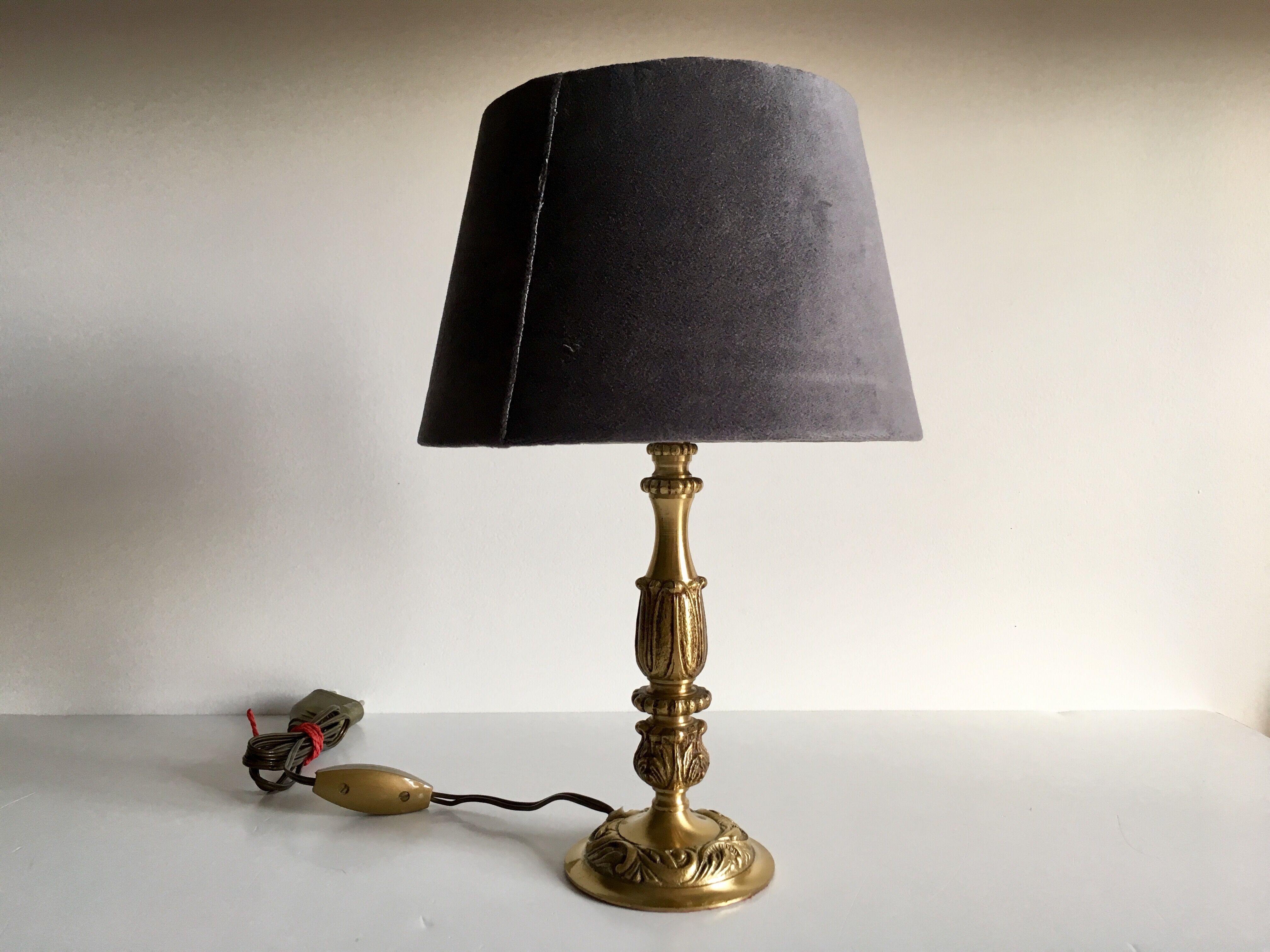 Solid brass and velvet lamp